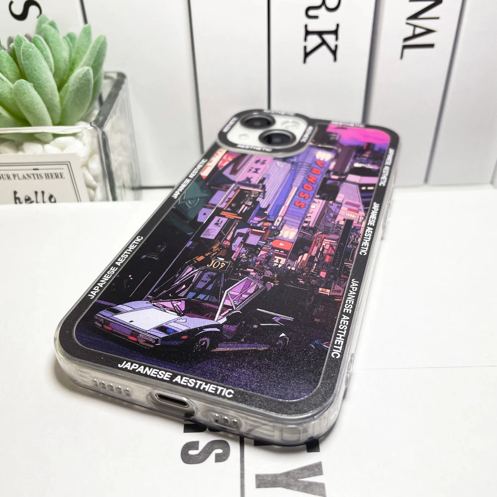 Japanese Aesthetic Tokyo Neon Lights City Street Phone Case For Samsung Galaxy S10 S20 S21 S22 S23 S24 FE Plus Ultra Note 20