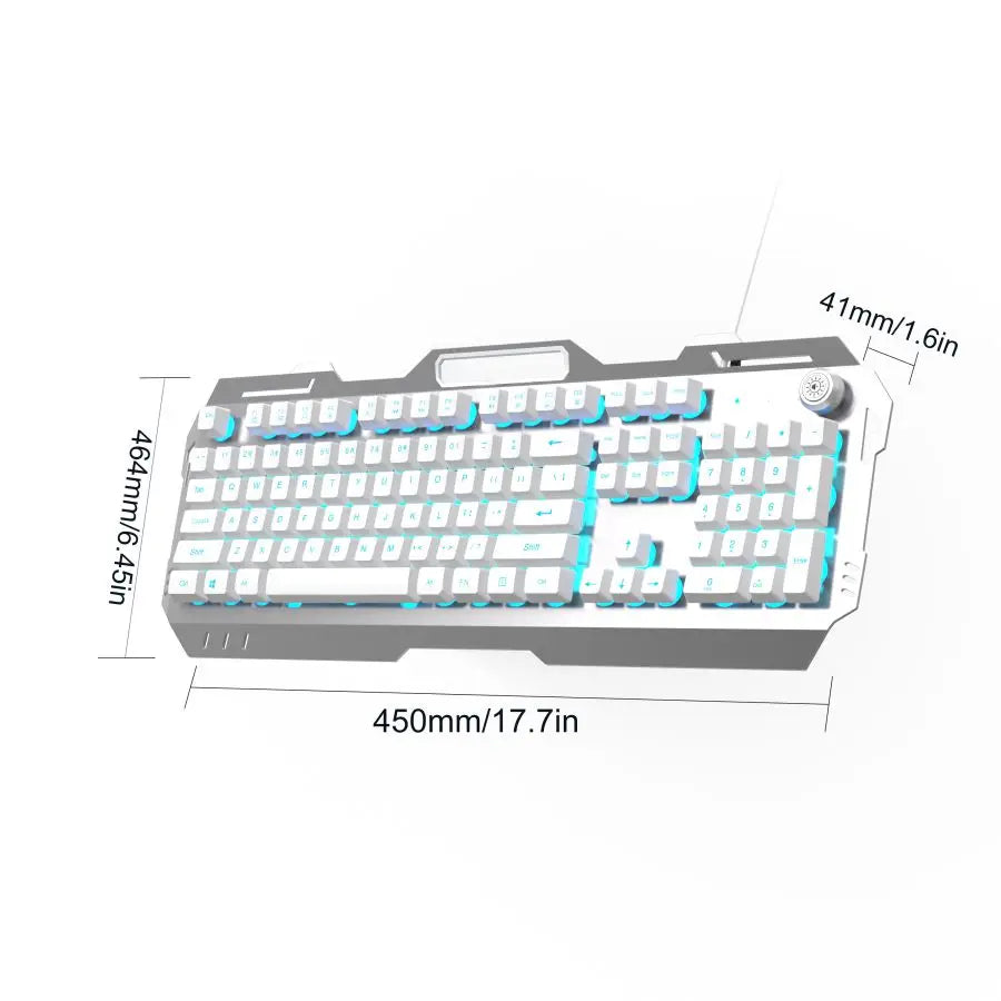EWEADN GX810 Wired Membrane Keyboard, All-Metal Panel with Multimedia knob and mobile phone holder, for Games and Office(Black)