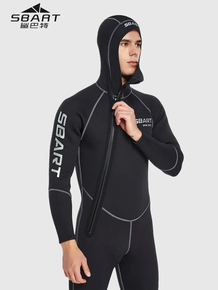 3mm Neoprene Wetsuit Men Hooded Warm One-piece Long Sleeve Diving Suit Cold Proof Sunscreen Surfing Swimming Snorkeling Swimsuit