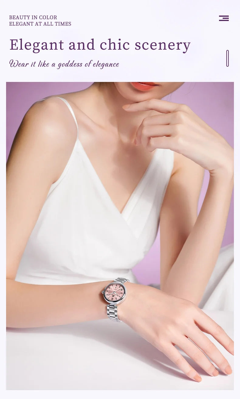 OLEVS 5608 Retro Style Quartz Watch for Women Elegant Steel Strap Auto Date Waterproof Luminous Luxury Ladies Wristwatch