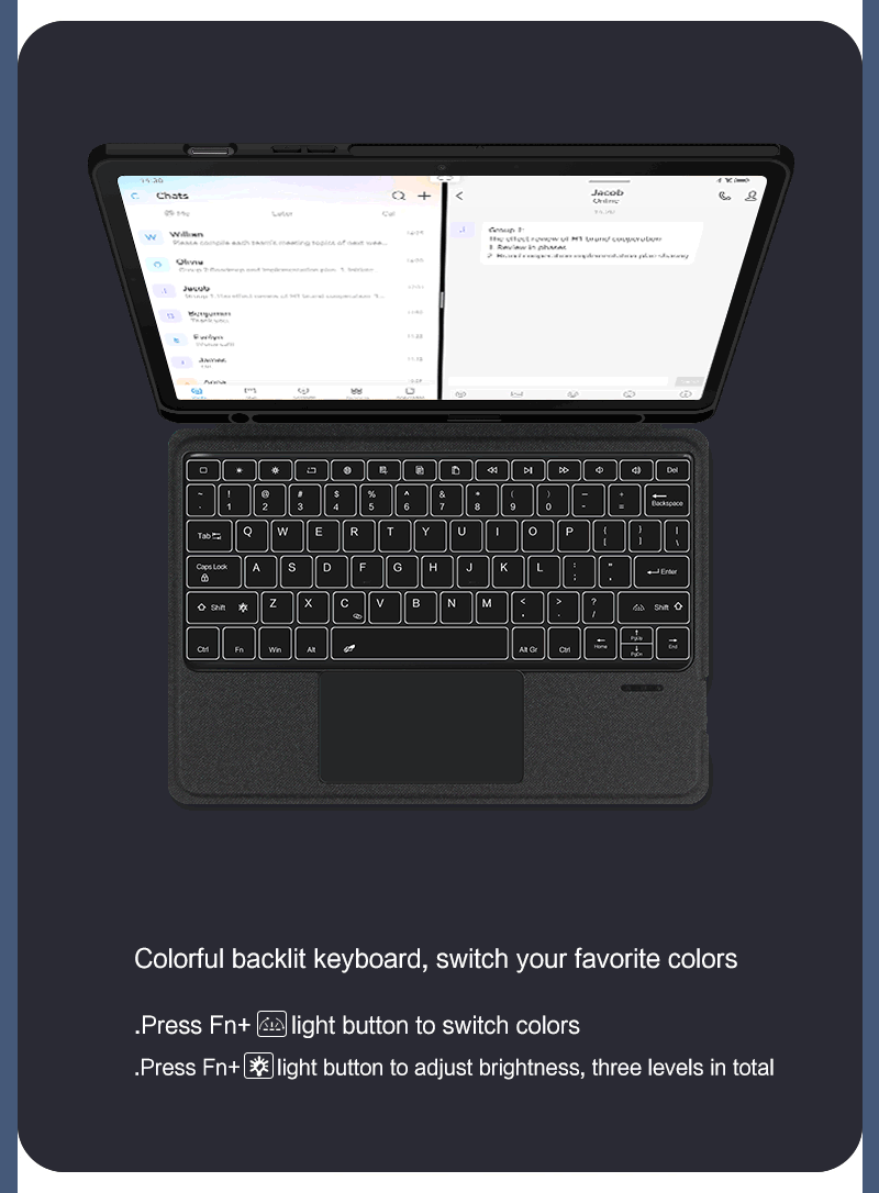 HUWEI Magic Keyboard For Samsung Galaxy Tab S9 S8 S7 Plus FE 12.4" Case Smart Backlit TouchPad Spanish Portuguese Keyboard Cover
