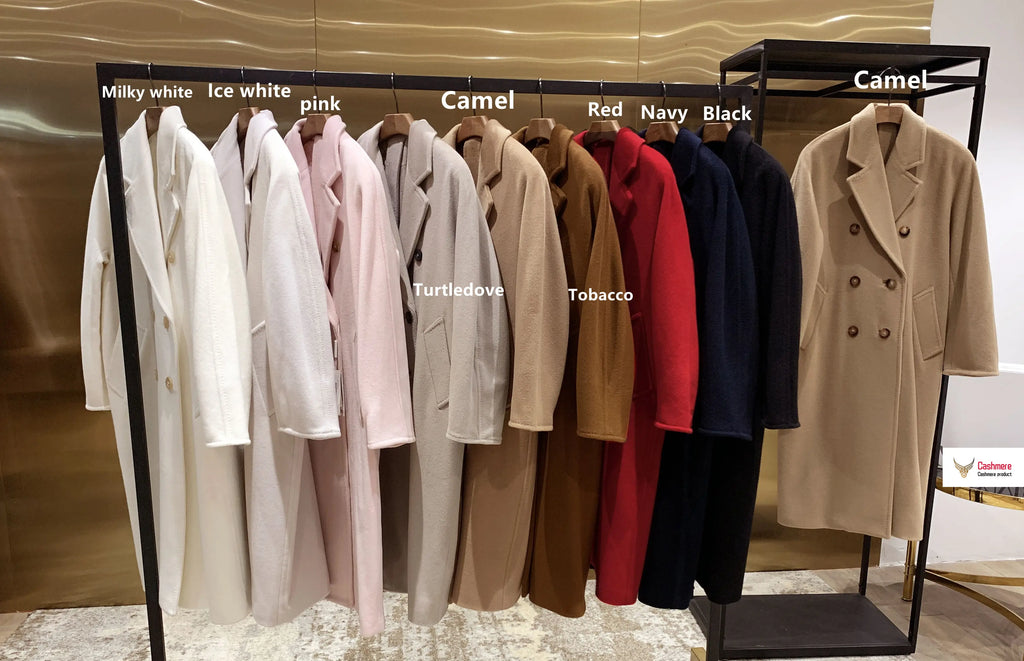High-end Winter Cashmere Coat Women Camel Color Long Black Wool Coat Classic Double-breasted Lace-up Coat Gray Red Coat Female