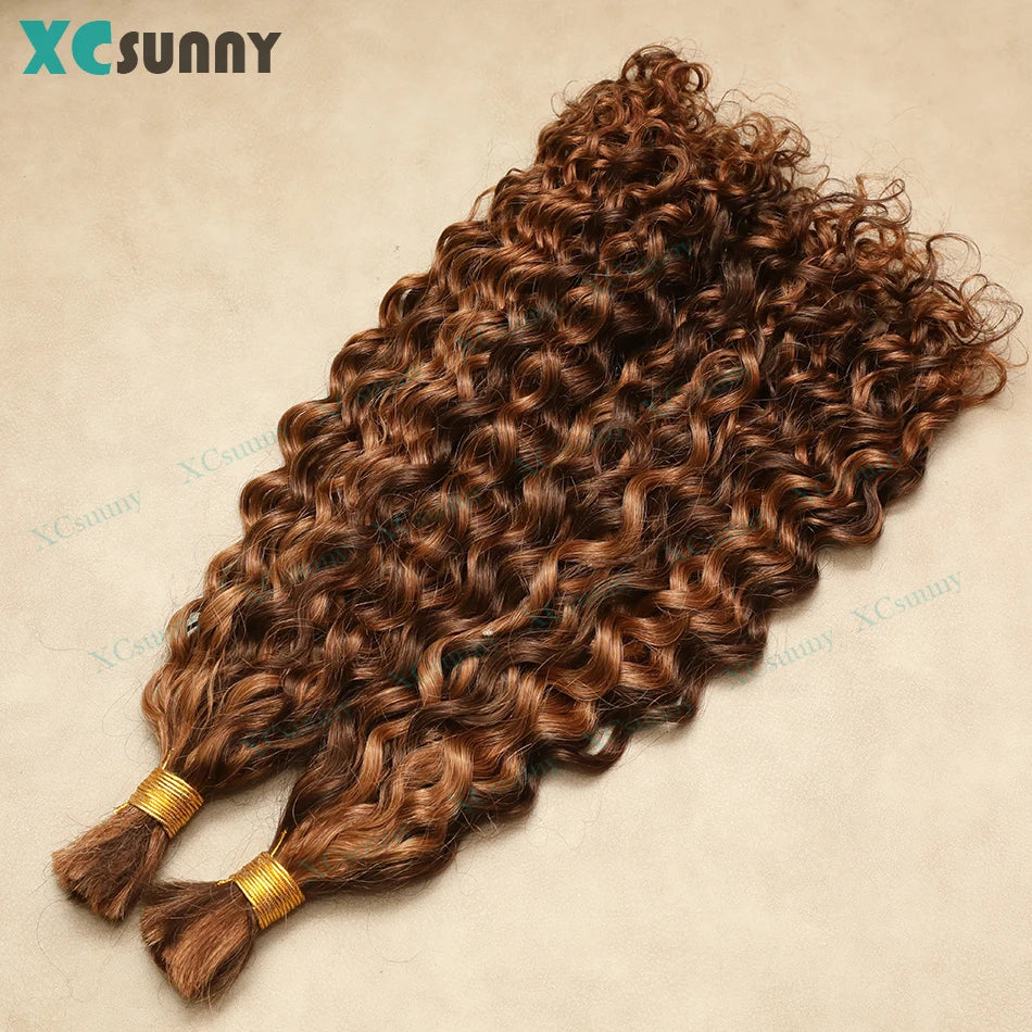 4 27 Braiding Hair Bulk Human Hair For Braiding Color 4 30 Deep Curly Human Hair For Boho Braids Double Drawn Bundles No Weft