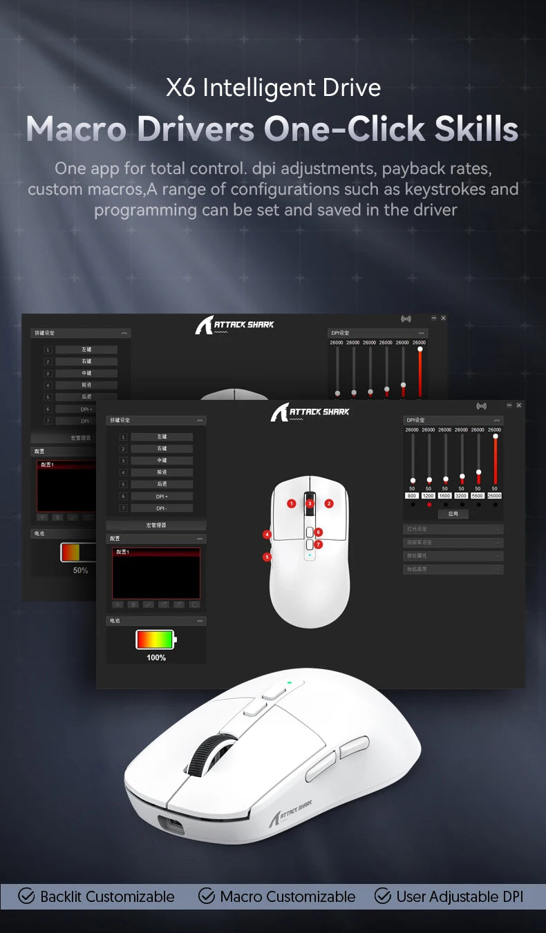 Attack Shark X6 Wireless Gaming Mouse Bluetooth Tri-Mode Connection,RGB Touch Magnetic Charging Base PAW3395 Macro Gaming Mouse