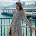 Retro Dress Spring Summer Long Sleeve Floral Chiffon High Waist Court Over Knee Popular Inside Women's Dress 2022Vestidos Office