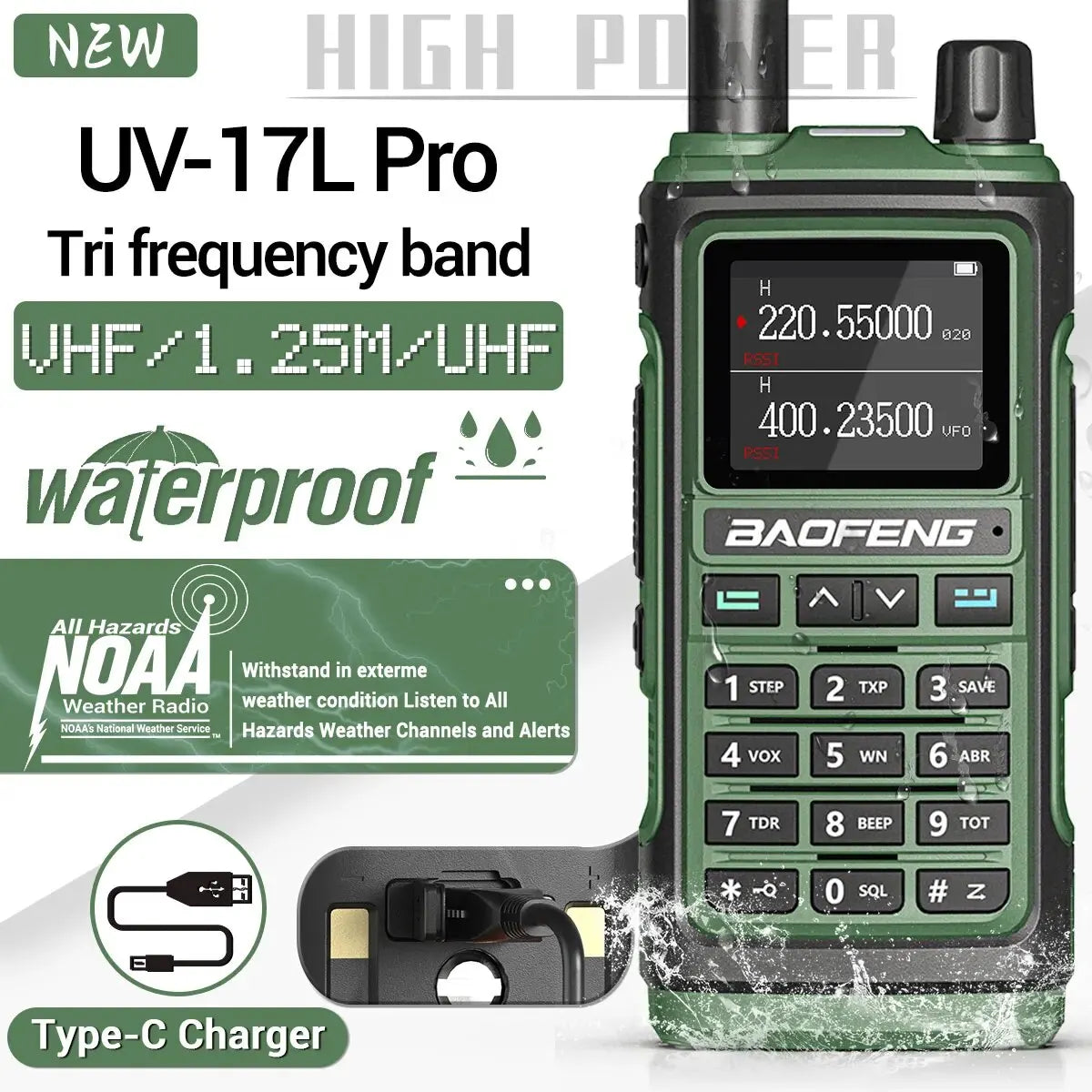 Baofeng UV 17 Pro Wireless Copy Frequency Walkie Talkie 16 KM Long Range Flashlight Type-C Charger Ham Radio UV 17 Pro L K5 5R