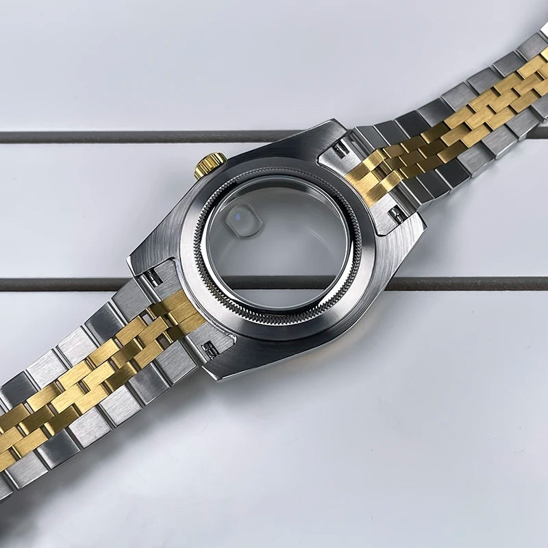 39mm NH35 Case Fluted Bezel DJ2T Yellow Gold Sapphire Glass Skx Mod Modification Parts Fit NH35 NH36 Movement Steel Watch Case
