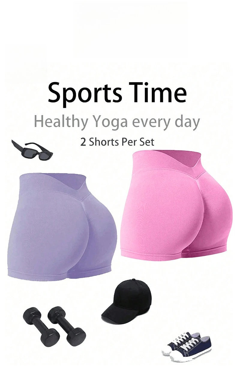 Women Summer V- Waisted Yoga Shorts Fashionable and Sexy Running Fitness Pants Gym High Elastic Hip Liftting Sports Shorts