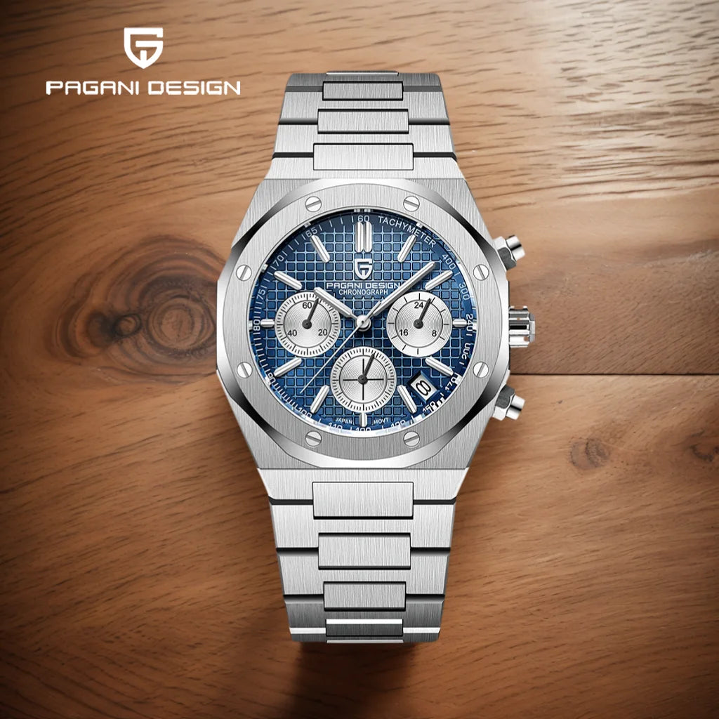 PAGANI DESIGN New VK63 Men'S Quartz Watch 40mm Sapphire Stainless Steel Waterproof 20bar Luminous C3 Sports Chronograph