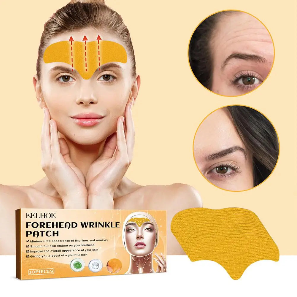 10pcs/box Forehead Wrinkle Patch Lightening Forehead Wrinkle Gel Patch Hydrolyzed Collagen Firming Mask Facial Skincare Stickers