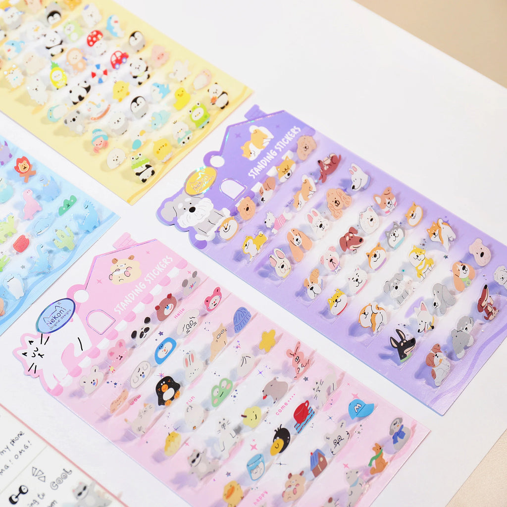 Korean Import NEKONI Fun 3D Standing Sticker Cartoon Character Animals Scrapbooking Diy Journal Cute Stationery Sticker Gift