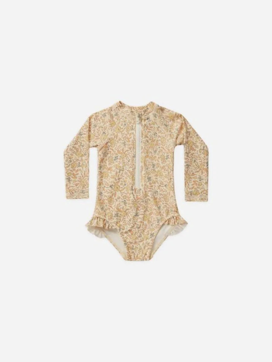 2026 Summer RC Baby Girls Long Sleeve Swimwears Floral Swimsuit Kids Bikini Set Girls Sunscreen Bodysuit One-piece Suits 1-12Y