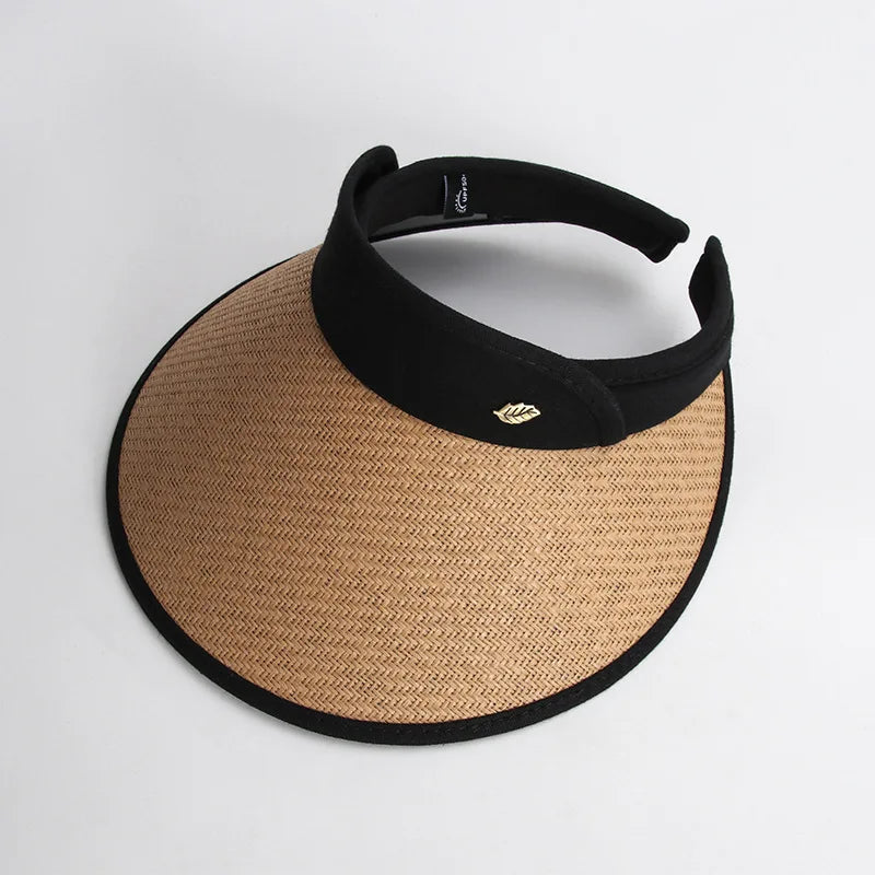 Hats for women Summer hat sun hat empty top Korean version headband black glue straw cap beach caps sunscreen panama  UTHAI S87