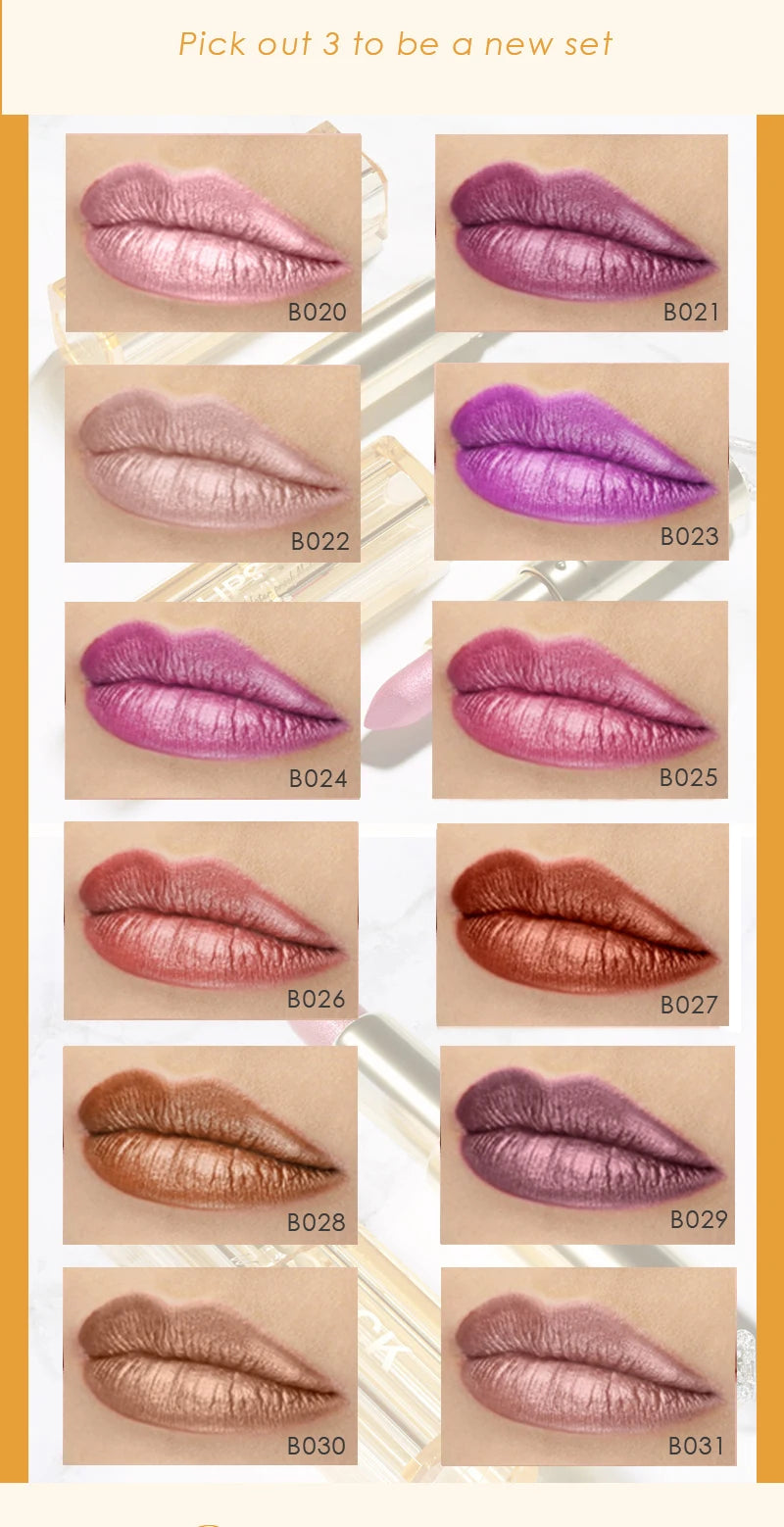 3PCS Luxury Makeup Women Waterproof Lipstick Dropshipping Magic Nude Color Glitter Lipstick Set Matte Long Lasting