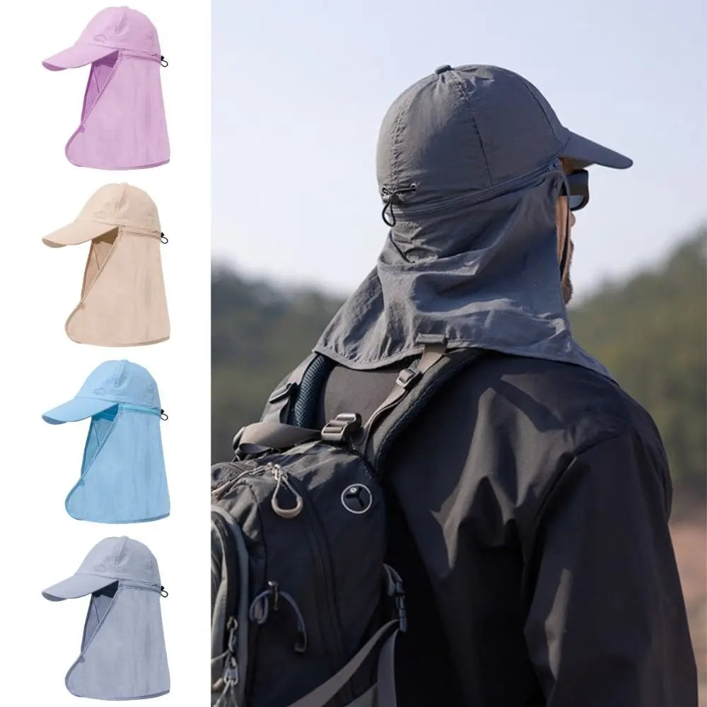 Portable Face Mask Man Sun Hat Mesh Breathable Sun-cream Bucket Hat Detachable Shawl Wide Brim Outdoor Fishing Cap Man Woman