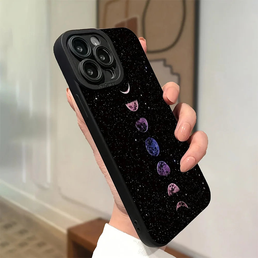 Precise Hollow Moon Star Planet Glitter Eclipse Painted Phone Case For iPhone 17 16 Pro Max 15 14 13 12 11 XS XR 7 8 Plus Cover