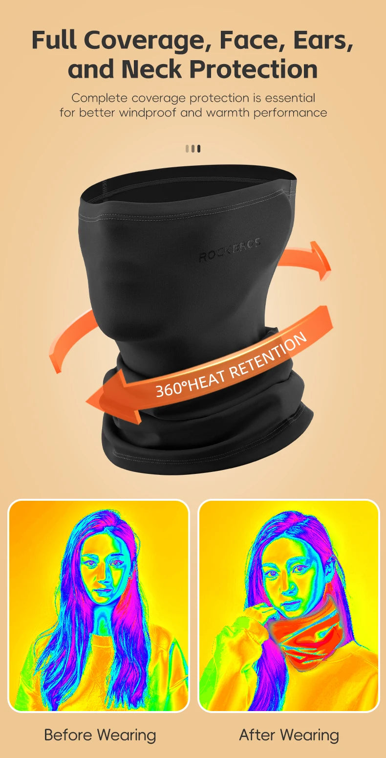 ROCKBROS Winter Warm Cycling Face Mask Windproof Thermal Fleece Bike Headband Scarf Men Women Breathable Cycling Neck Gaiter