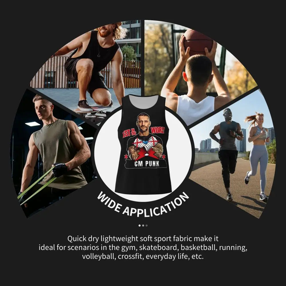 Graphic Wrestling CM Punk Best In The World Workout Tank Tops Sleeveless Shirt Bodybuilding Fitness Gym Compression Vest