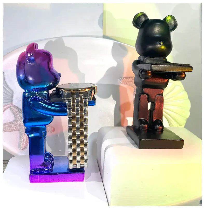 Trendy Watch Display Stand, Electroplating Cartoon Bear, Animal Resin Ornaments, Jewelry Storage Rack, Watch Holder Figure Stand