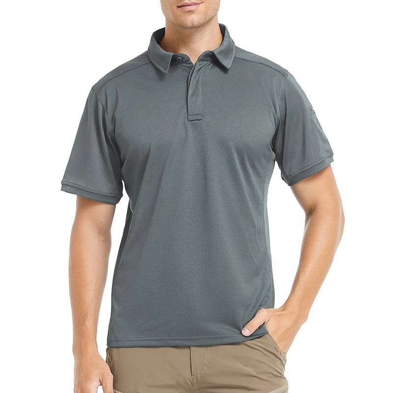 Men's Short Sleeve Tactical Shirt Casual Performance Lightweight Polo Shirt Summer Outdoor Fishing Hiking Golf Shirt USA Size