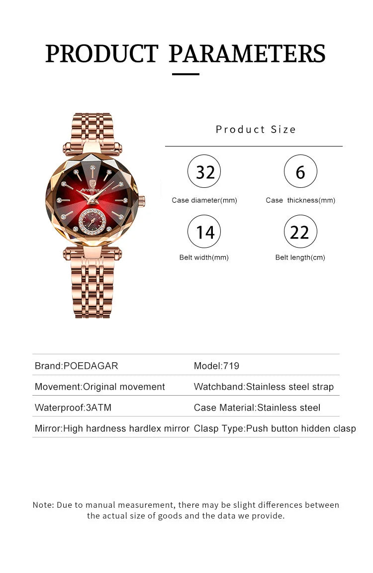 POEDAGAR Luxury Ladies Wristwatch Waterproof Stainless Steel Quartz Elegant Watches For Woman Simple Casual Dress Women's Watch