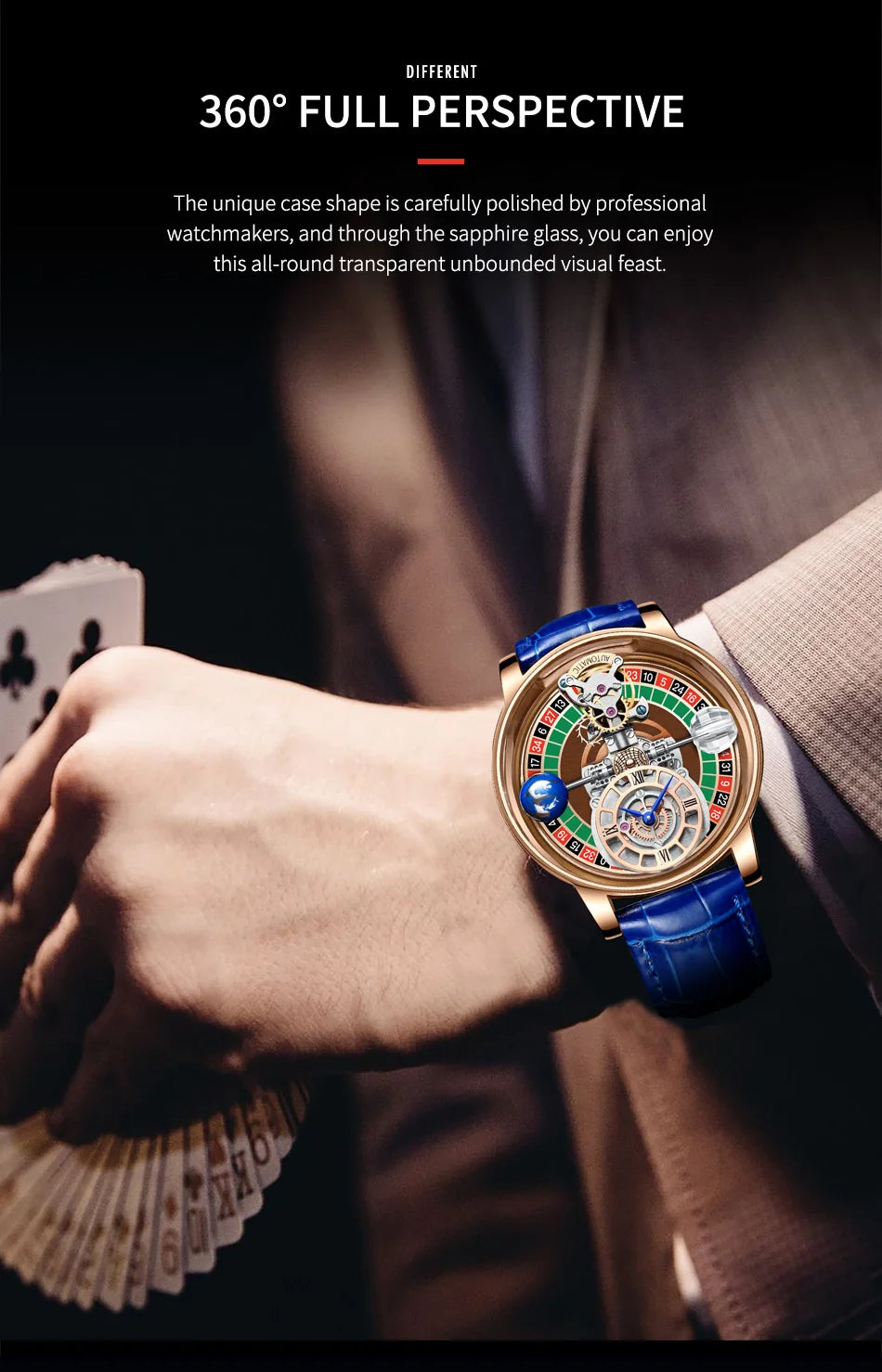 2025 HAEMMER New Men's Watch Transparent Hollow Design Celestial Roulette Quartz Watch Steel Leather Waterproof