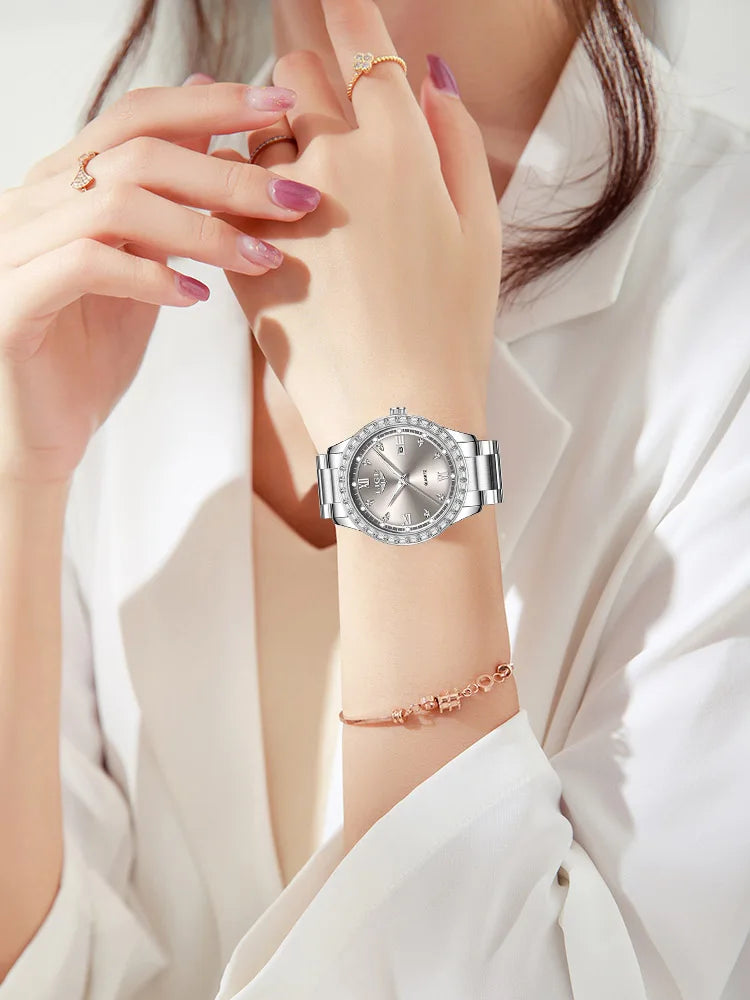 LIGE Creative Diamond Design Watch Women Waterproof Stainless Steel Luminous Ladies Watches Simple Elegant Quartz Wristwatch