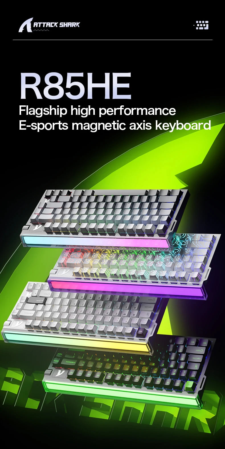 ATTACK SHARK R85HE Magnetic Axis Gaming Wire Keyboard 8KHz Rate 0.005mm RT Precision Adjustable 5 Layer Soundproof Filling RGB
