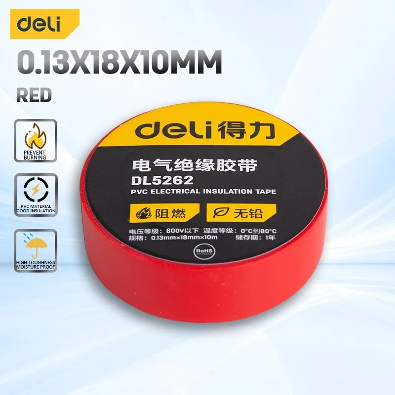 Deli 1Pcs 10m/20m Electrical Tape PVC Electrical Flame Retardant Insulation Waterproof Tape Pressure Resistant Electrical Tape