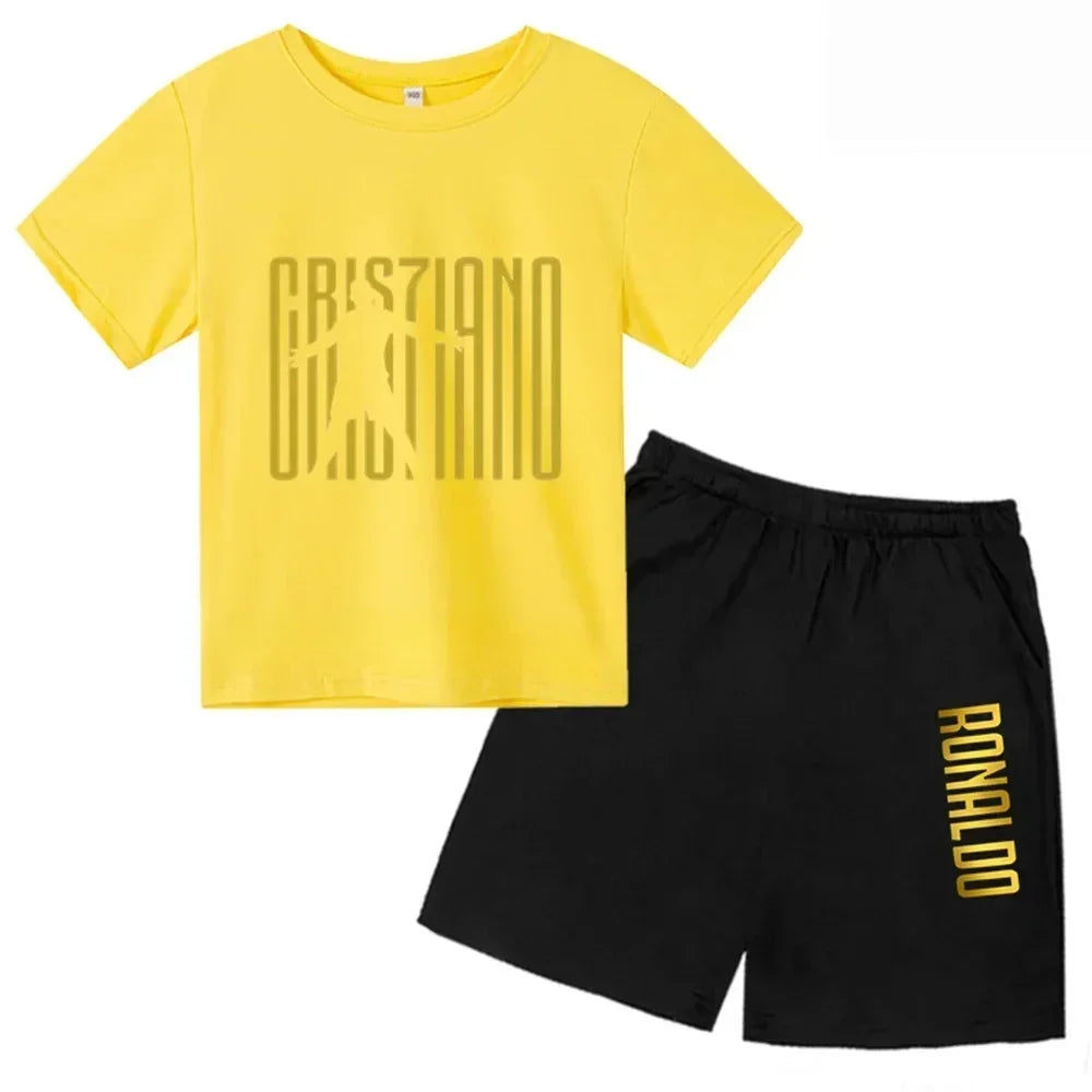 Summer CR7 Star Print Kids T-shirt Top and Shorts 2pcs Set Boys/Girls 3-13Y Children Clothes Sunshine Casual Fashion Sportsuit