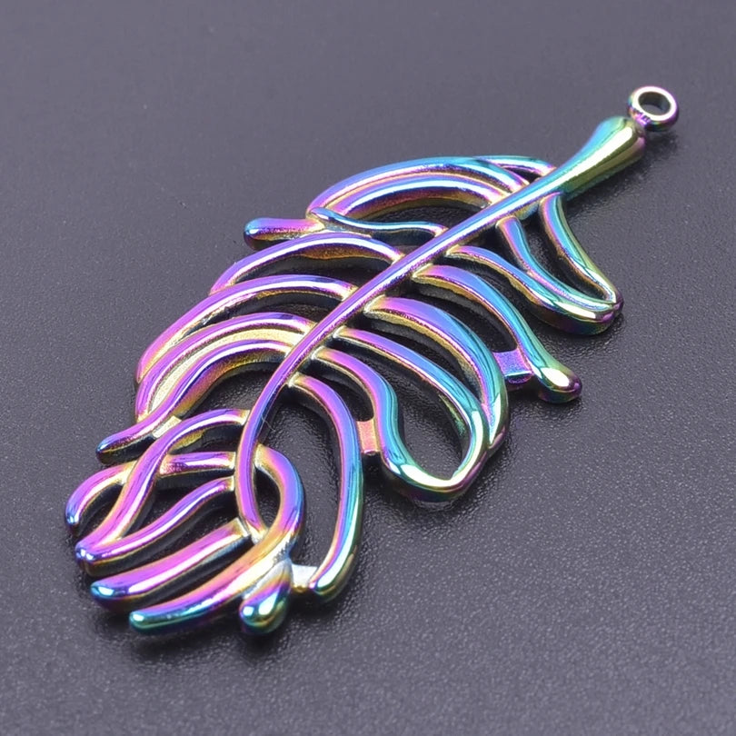 Rainbow Plant DIY Pendant Charm Maple Leaves Foliage Tulip Stainless Steel Charms For Jewelry Making Supplies Handmade Materials