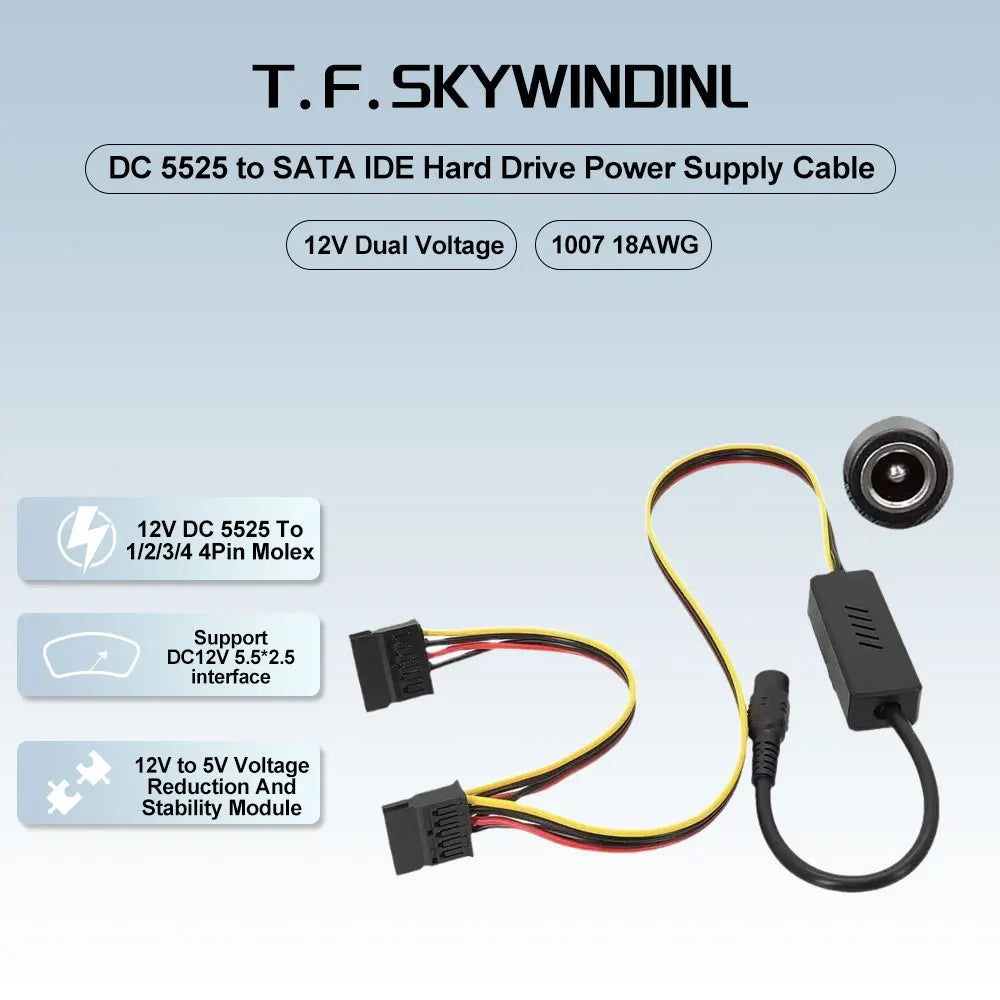 DC 5525 To Hard Disk Cable DC 12V to SATA Hard Disk Cable Step-Down Voltage Regulator DC to SATA/IDE Adapter For NAS Server PC