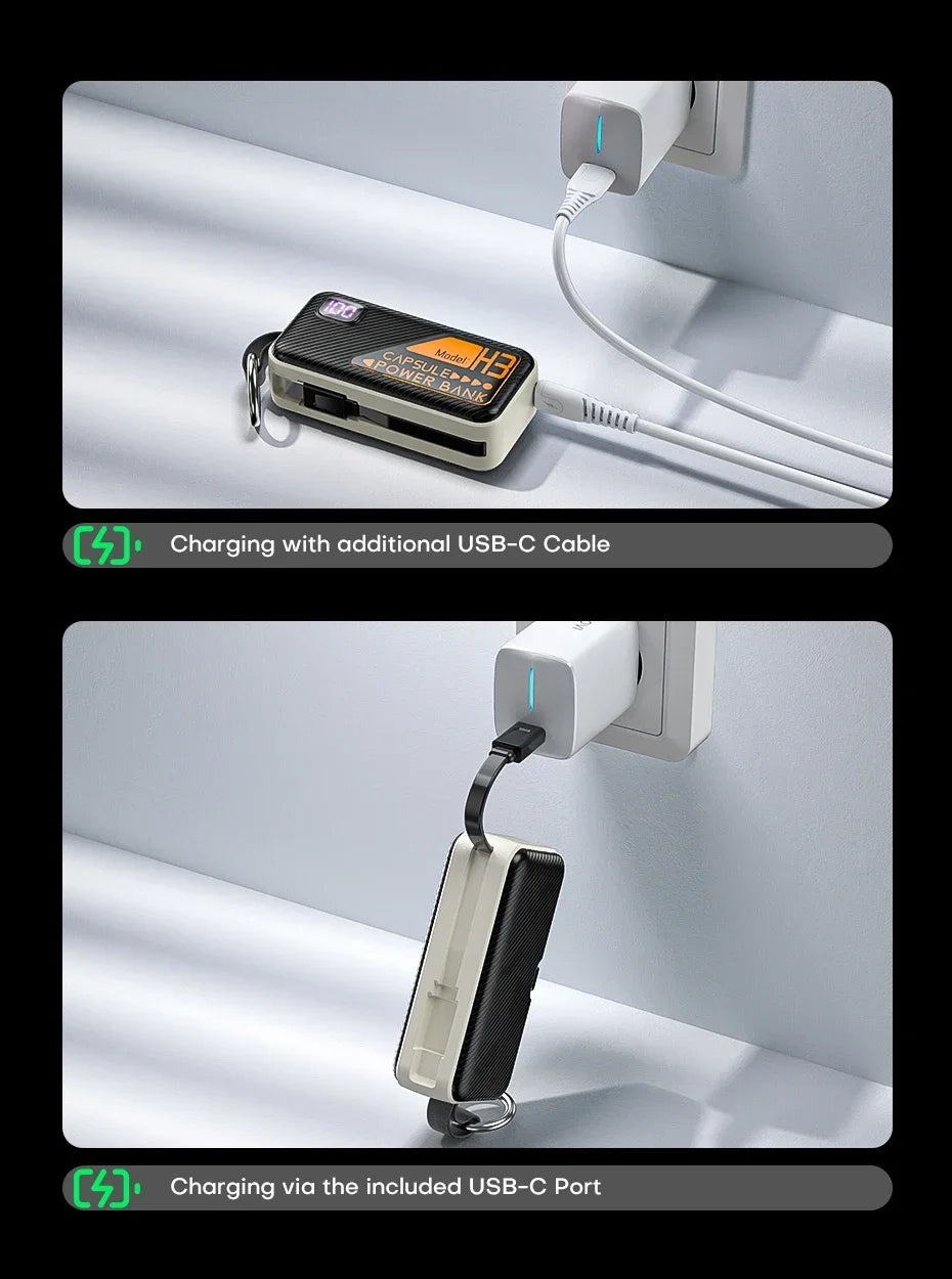 5000mAh Small Portable Keychain Mobile Power Capsule Power Bank Fast Charging Cable Suitable for IPhone Huawei Xiaomi