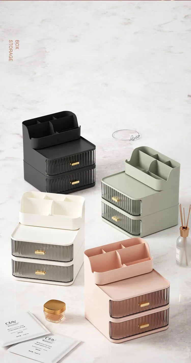 Luxury Makeup Organizer Cosmetic Storage Box Drawer Type Lipstick Skincare Makeup Brush Holder Desktop Make Up Container