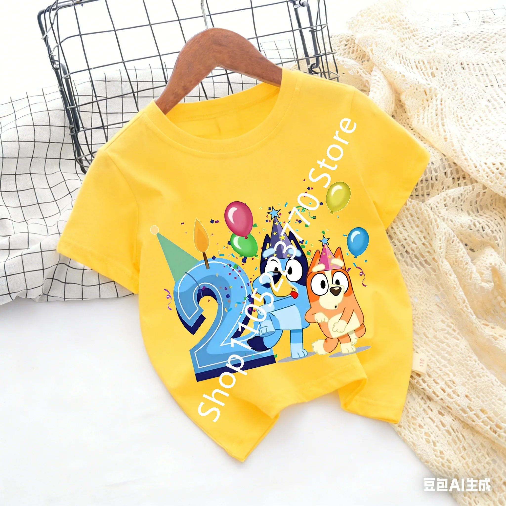 Bluey Baby Birthday T Shirt for Boys Girl Bingo Number Kids Clothes Summer Cartoon Letter Tees Shirts Toddler Short Sleeve Tops