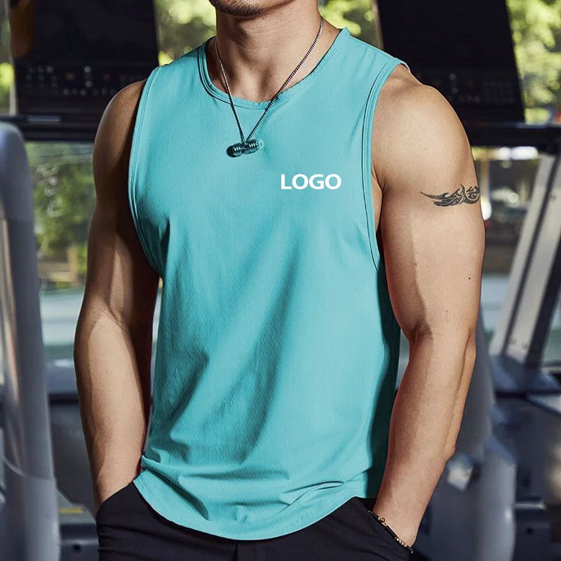 Men's Sleeveless Fitness T-Shirt Customize Your Logo Quick-drying Vest Men's Muscle Bodybuilding Fitness Summer Sports Vest