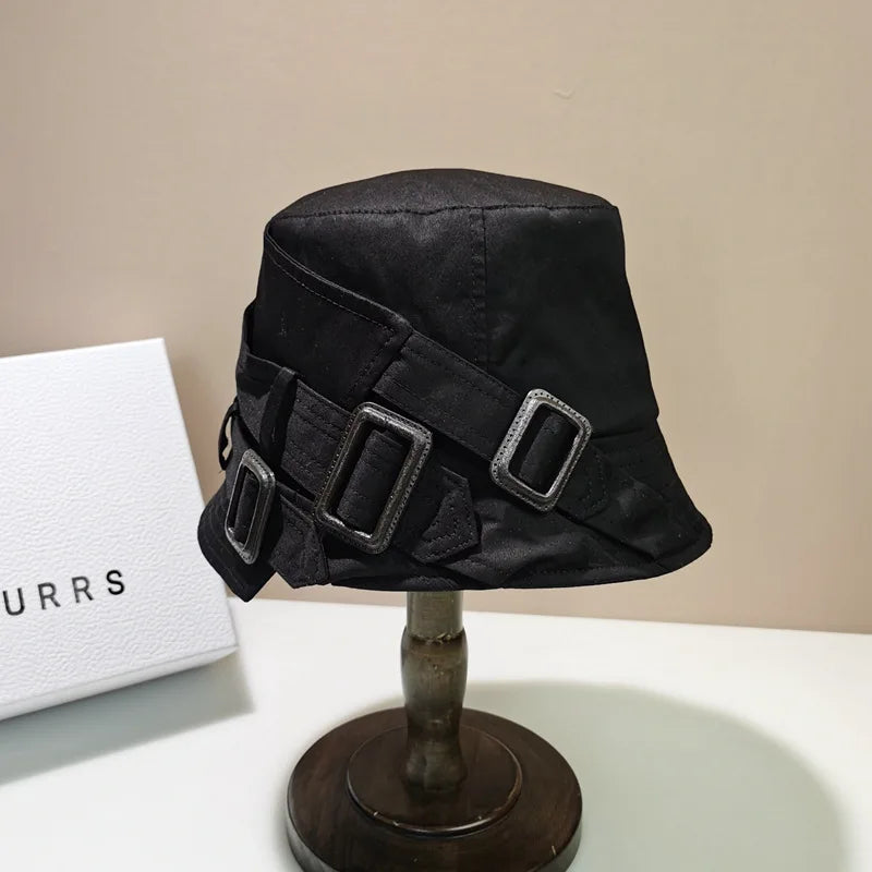 Luxury Panama Belt Buckle Bucket Hat Outdoor Sunscreen Women's Fisherman Hat Fashion Casual Beach Sun Hats Flat Top Basin Cap