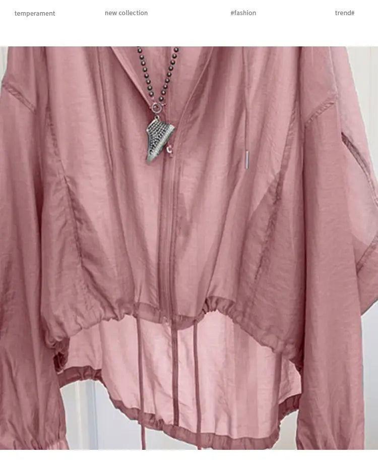 2025 New Ice Silk Thin Sunscreen Coat Women's Jacket Loose Sun Protection Shirt Hooded Top Summer Breathable Lightweight Shirt