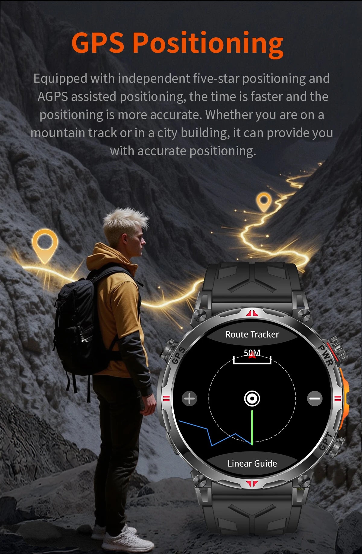 New Outdoor GPS GPT Compass Smart Watch 3ATM Waterproof Fitness Track Heart Rate BT Call Professional Sports 650mAh Smartwatch