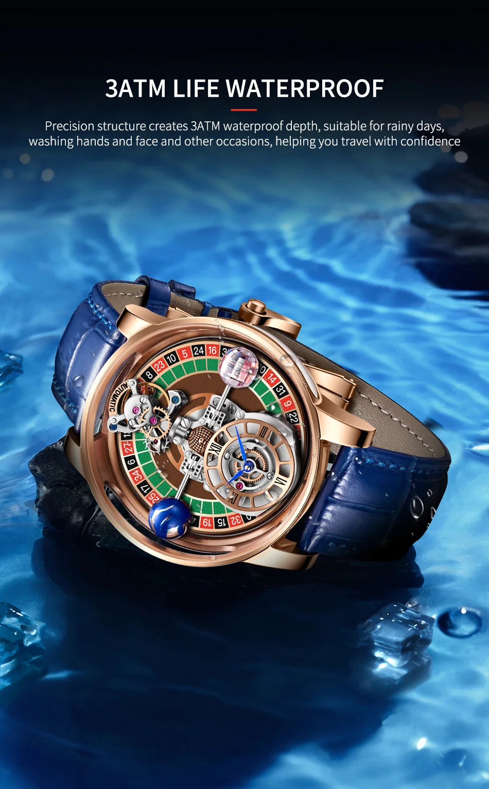 2025 HAEMMER New Men's Watch Transparent Hollow Design Celestial Roulette Quartz Watch Steel Leather Waterproof