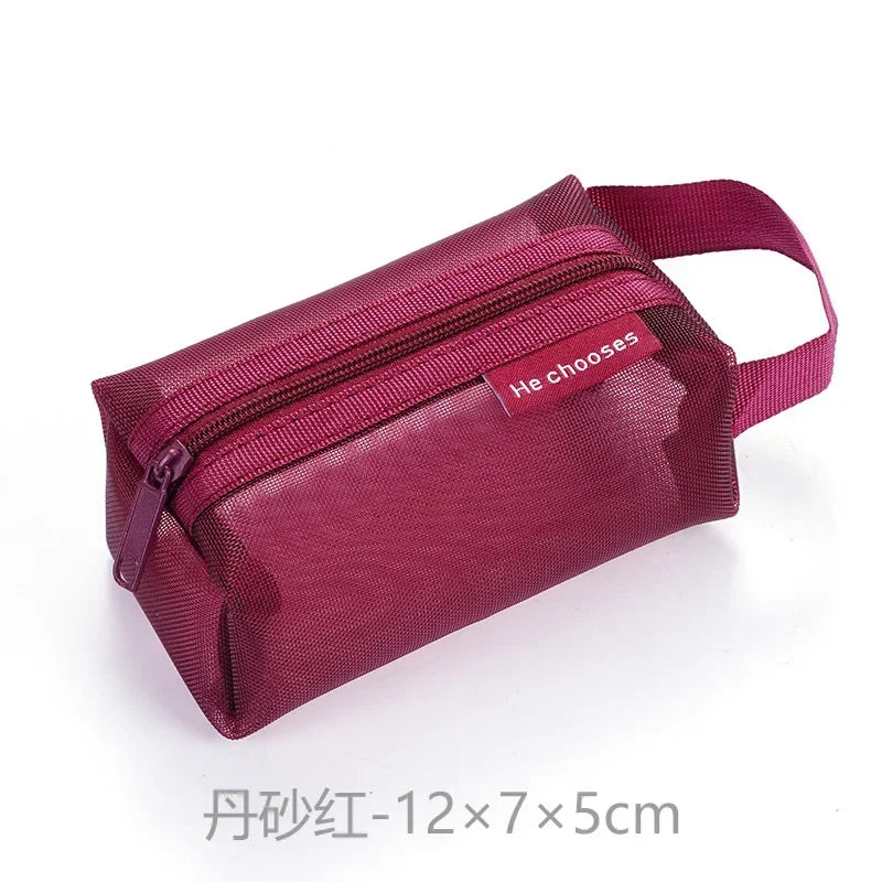 Mini Clear Nylon Mesh zipper Cosmetic Bags Cute Women Small Lipstick Makeup Bags Pouch Data Line Key Earphone Organizer Case