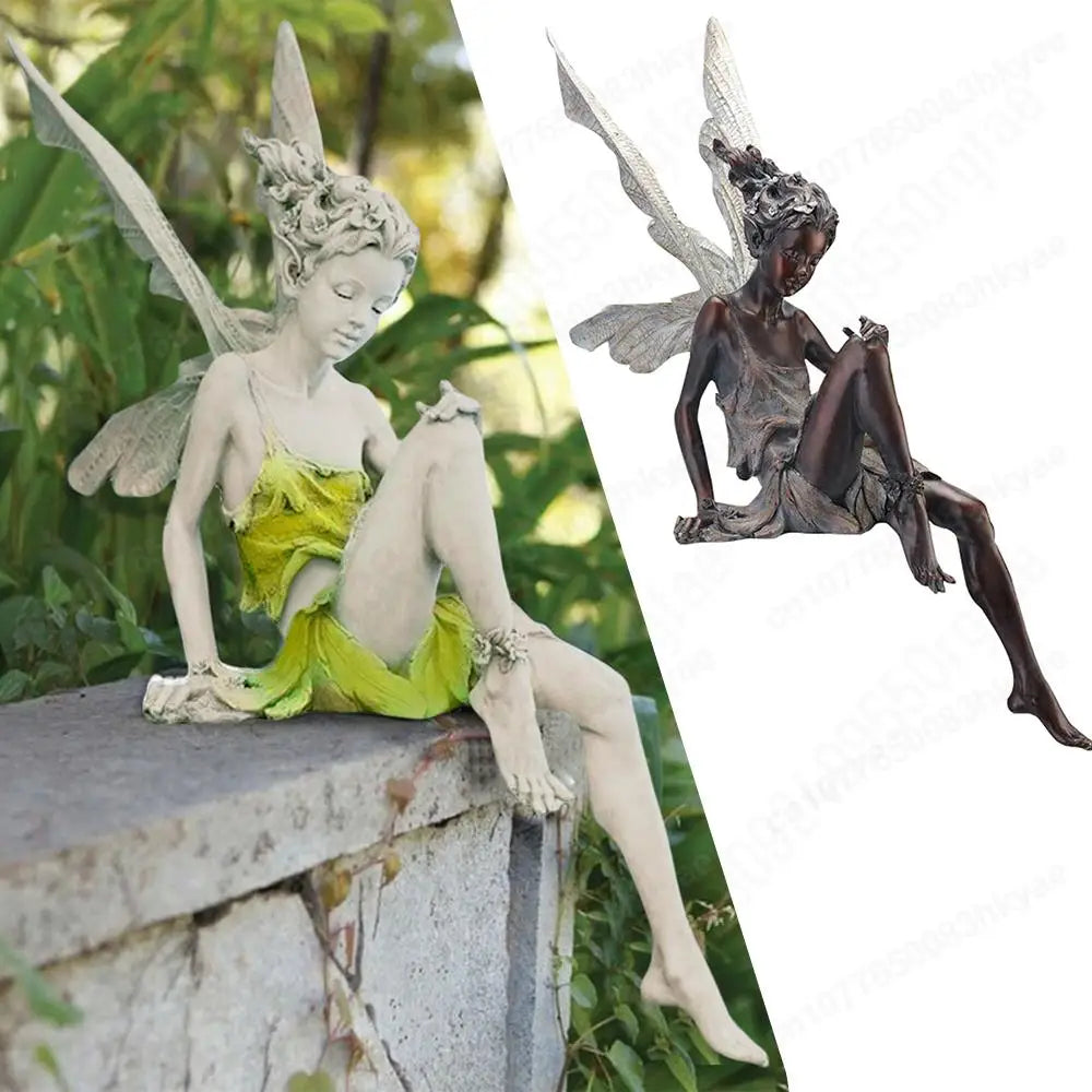 Flower Fairy Statue Garden Decoration Turek Sitting On Fairy Sculpture Outdoor Garden Courtyard Lawn Resin Decorative Sculpture