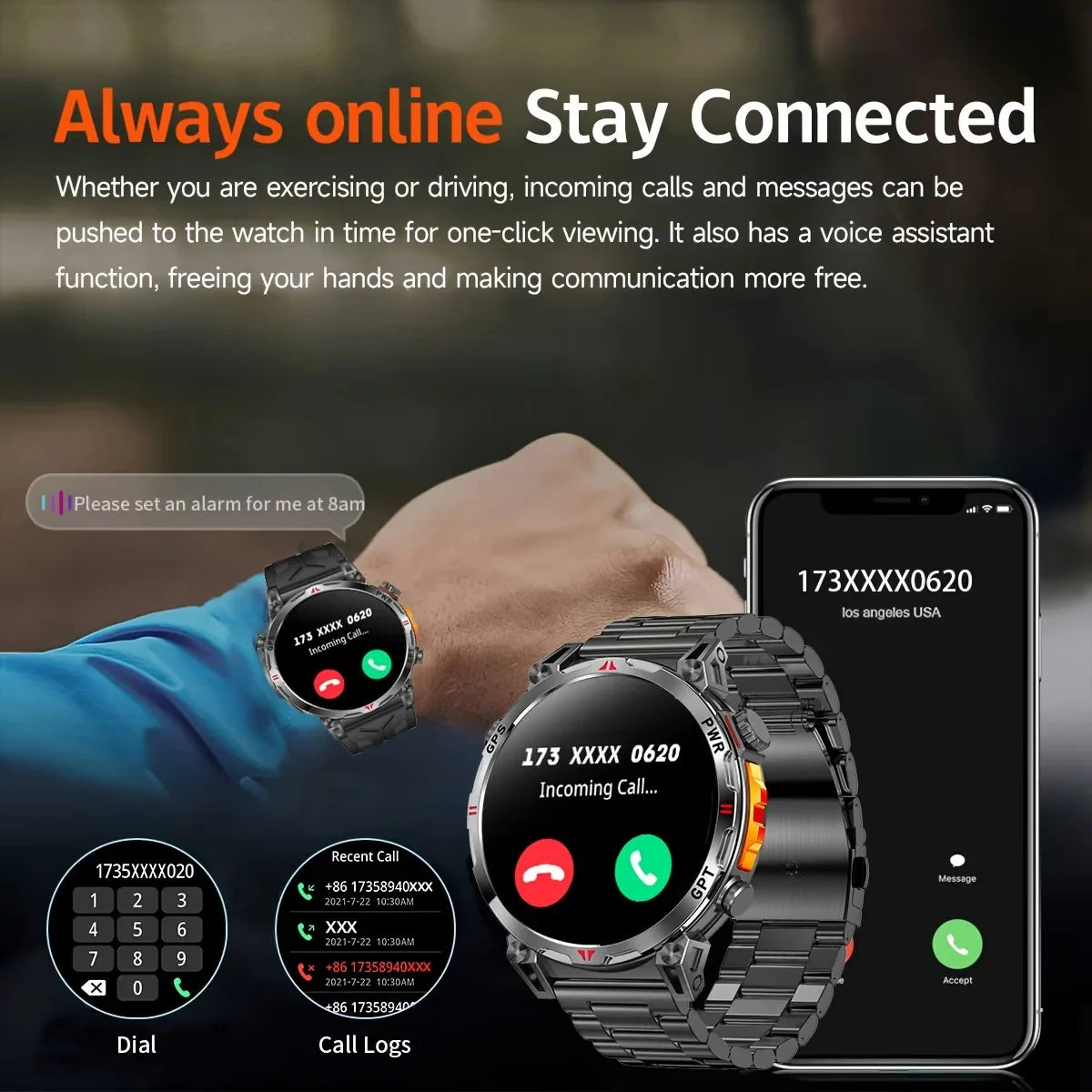 New Outdoor GPS GPT Compass Smart Watch 3ATM Waterproof Fitness Track Heart Rate BT Call Professional Sports 650mAh Smartwatch