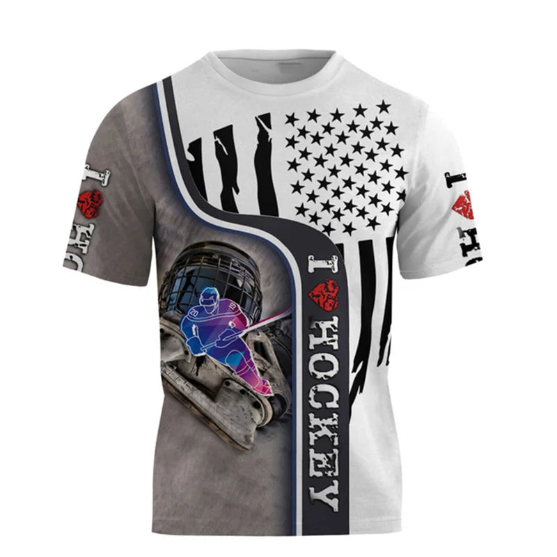 Summer New 3D Sports Hockey Printing T Shirt Hockey Fitness Lovers Graphic T-shirts For Men Gym Short Sleeves Fashion Tee Shirts