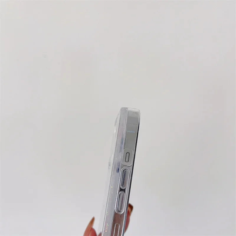 Fruit Floating Icons Quicksand Case for iPhone 16 15 Pro Max Clear Hard Plastic Protective Coque Liquid Sand Cover Phone Housing