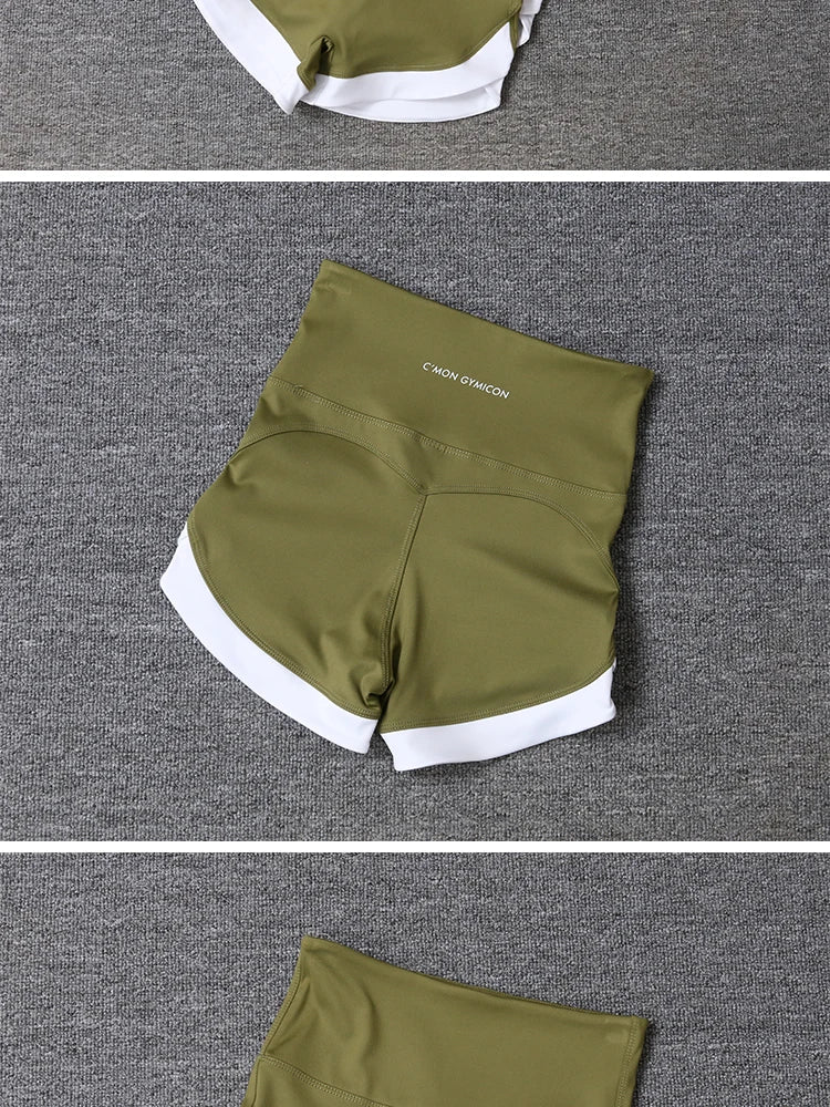 2024 New Color Contrast High Waist Sports Shorts Tight Elastic Peach Hip Training Fitness Yoga Hot Pants
