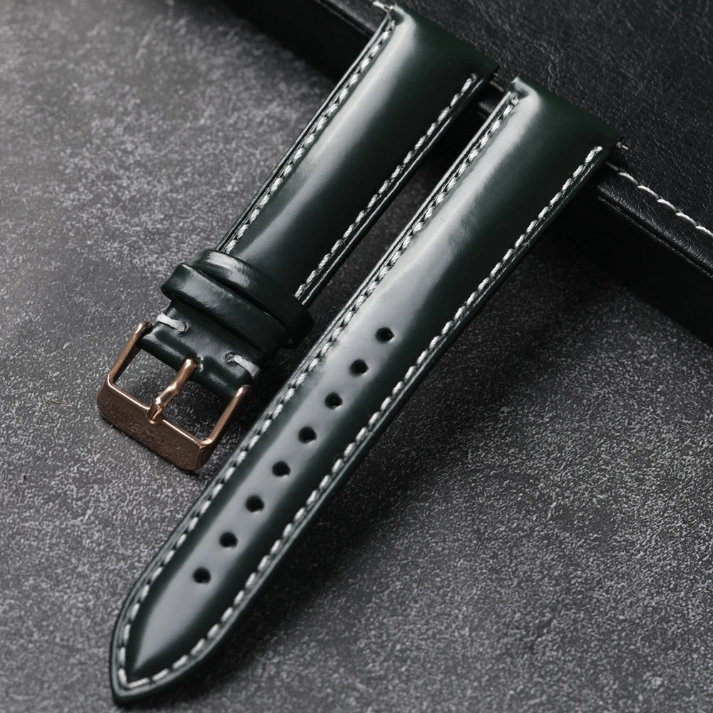 Handmade Italian Patent Leather Strap,18 19 20 21 22MM Quick Release, Men's Soft Genuine Leather Bracelet Black Blue Green Brow