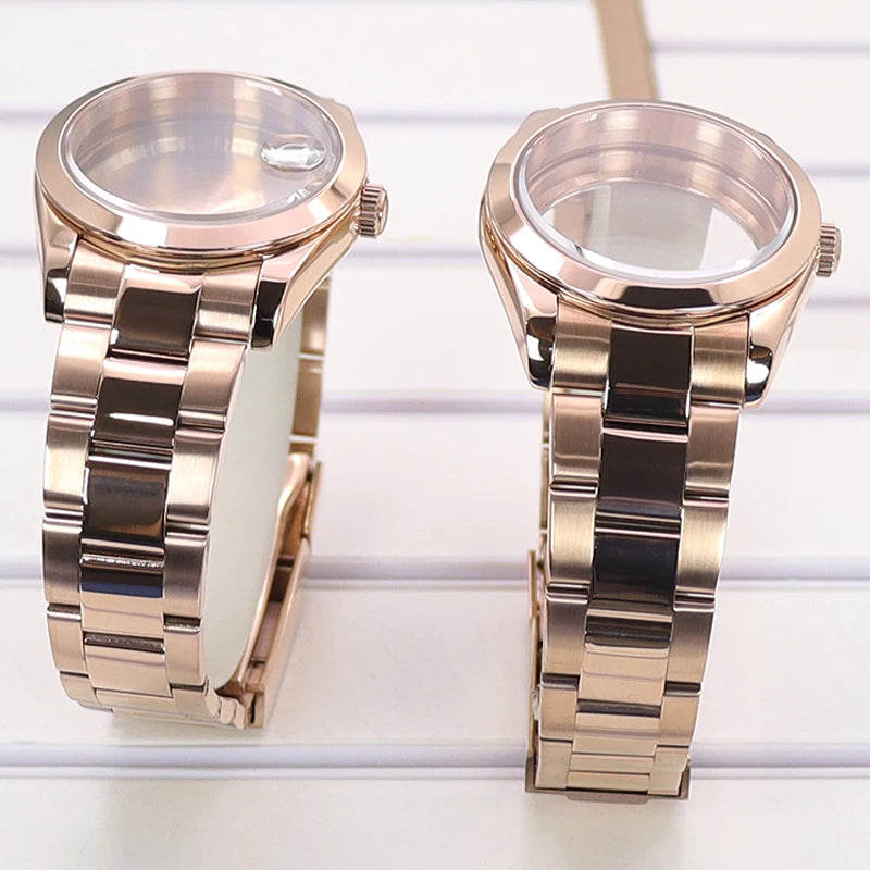 Fenya 36mm 40mm Men Watch Case Pvd Rose Gold Bracelet Sapphire For Explorer Seiko NH35 NH36 4R36 8215 Movement 28.5mm Dial 10ATM