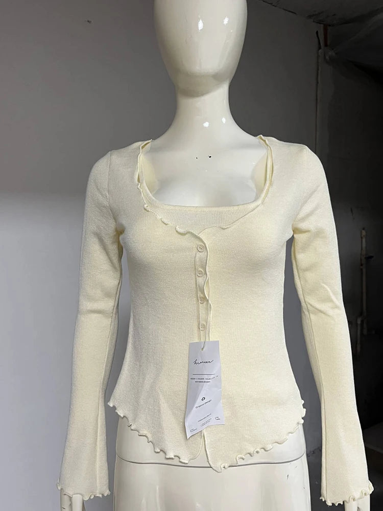 TARUXY Fashion Splice Knitted T shirt Cardigan Women's Slim Long Sleeve Single Breasted Sweater Top Female Casual Solid Outwear