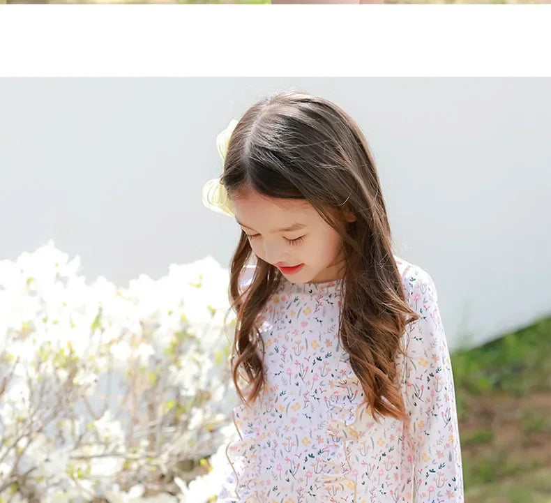 Children's Swimsuit for Girls 2025 New Style Split Long Sleeved Short Skirt Sunscreen Hat Quick Drying Four Piece Set Swimsuit